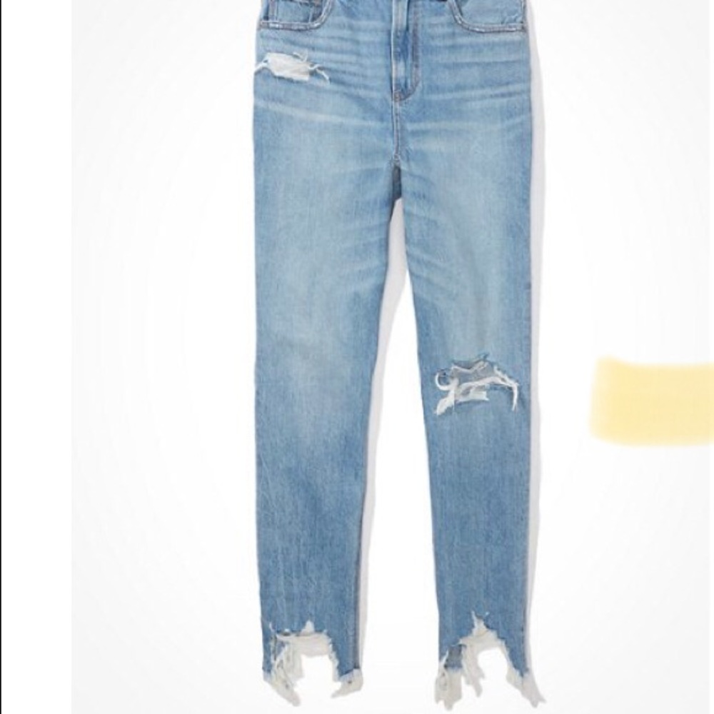 AE ripped highest waist mom jeans